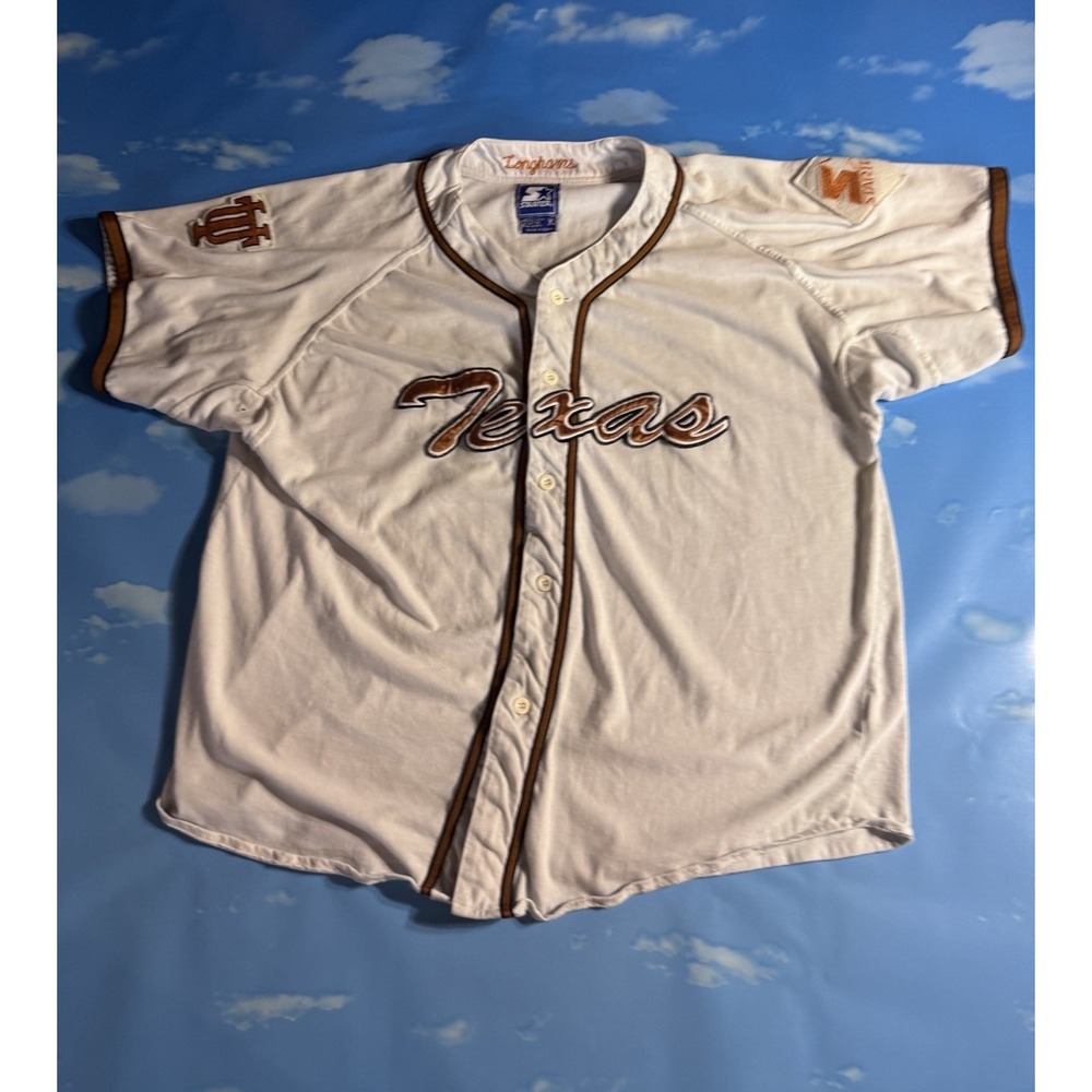 Vintage Starter University Texas Longhorns Baseball Jersey Mens XL Gray ButtonUp